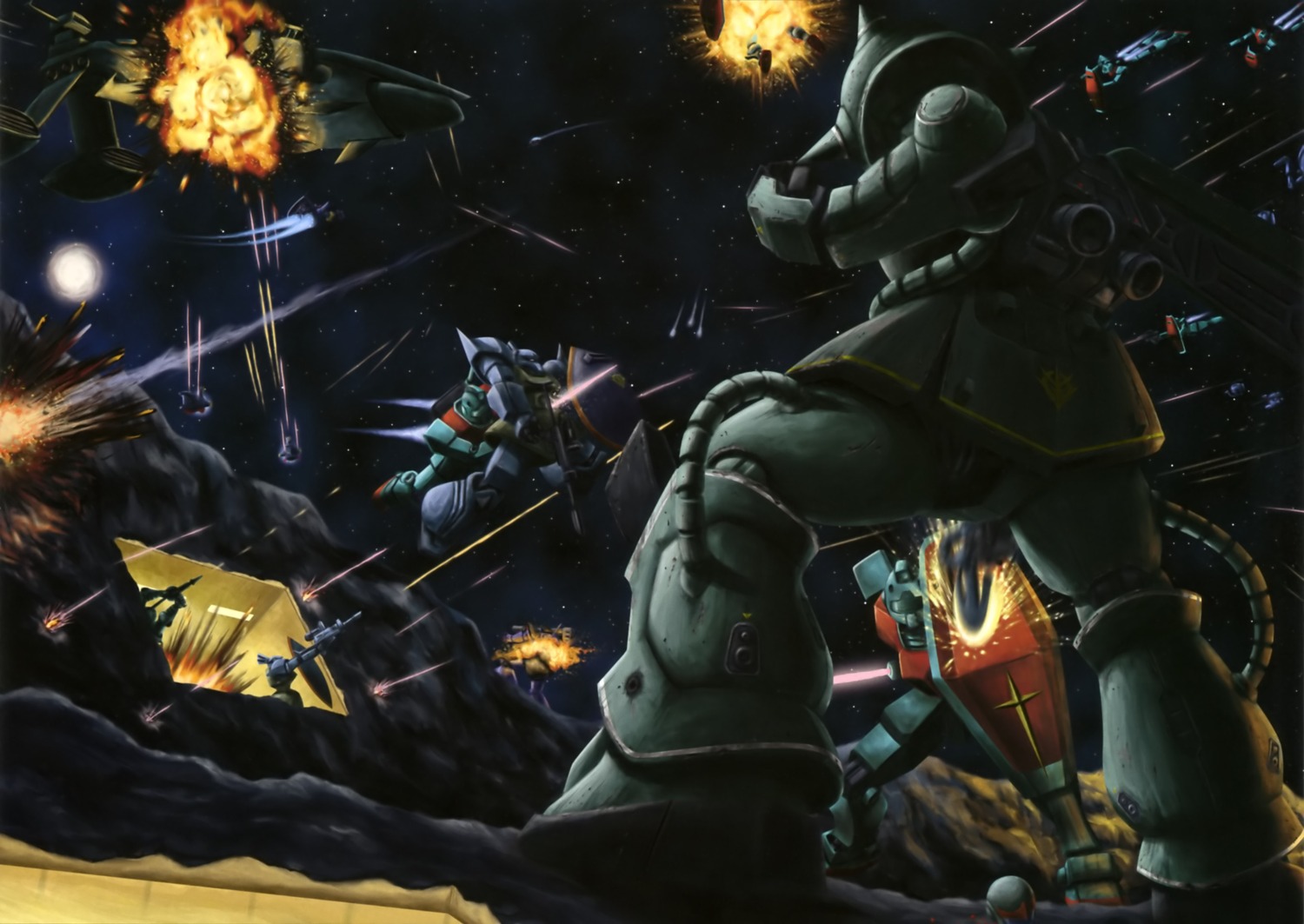 gelgoog, gundam, mecha, mobile_suit_gundam, ms-06_zaku_ii, rgm-79_gm