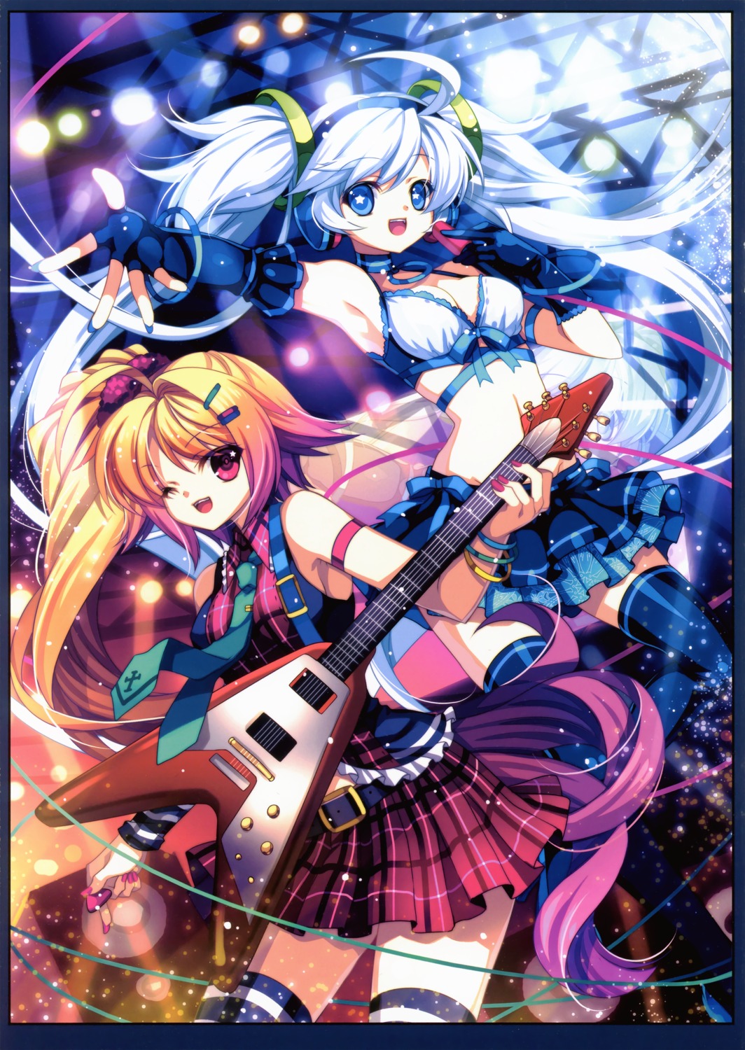 capura_lin, cleavage, eternal_phantasia, guitar, thighhighs
