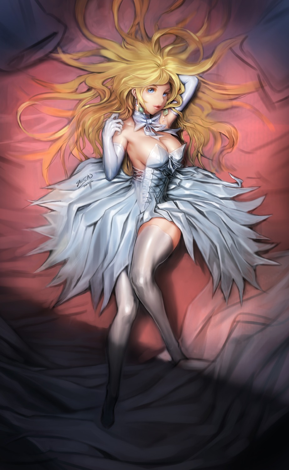 cleavage, dress, saejin_oh, thighhighs