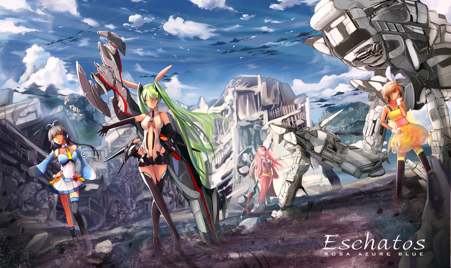 hatsune_miku, kagamine_rin, luo_tianyi, megurine_luka, miku_append, rosa_azure_blue, thighhighs, vocaloid