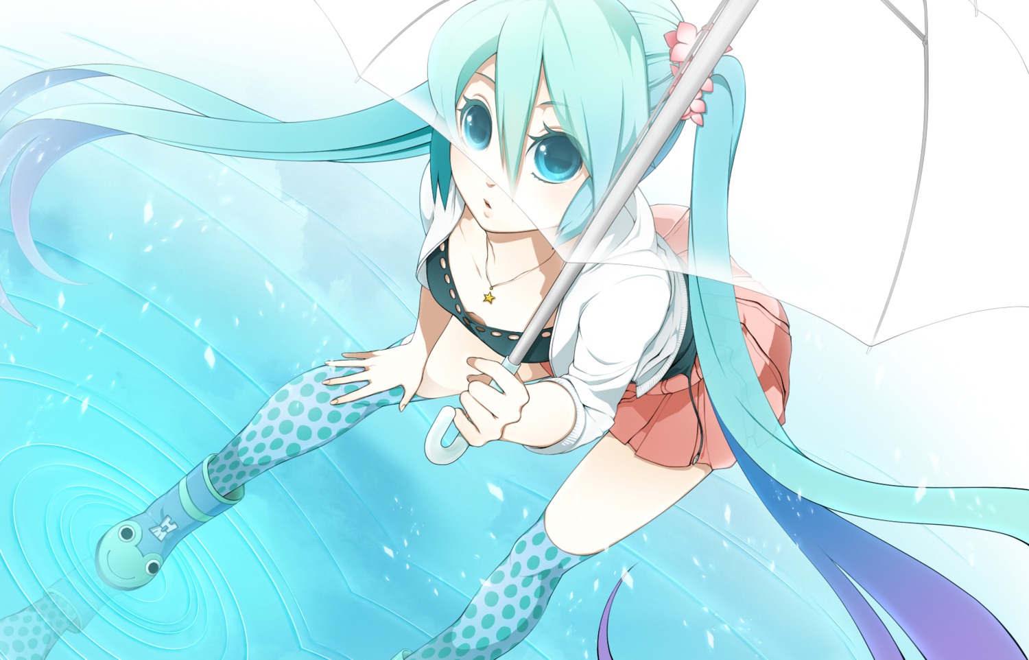 cleavage, hatsune_miku, rkp, thighhighs, vocaloid