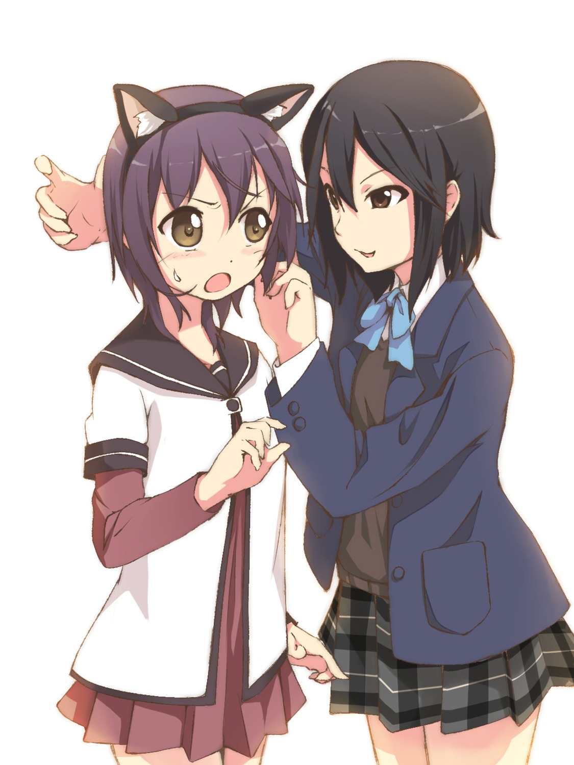 animal_ears, crossover, foge, inaba_himeko, kokoro_connect, nekomimi, seifuku, yuru_yuri