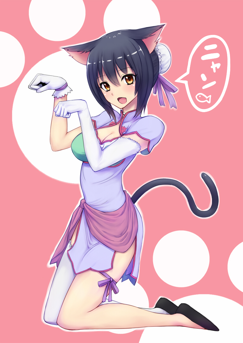 animal_ears, chinadress, cleavage, coupe50, garter, lin_xiao-mei, nekomimi, shining_hearts, shining_world, tail, thighhighs