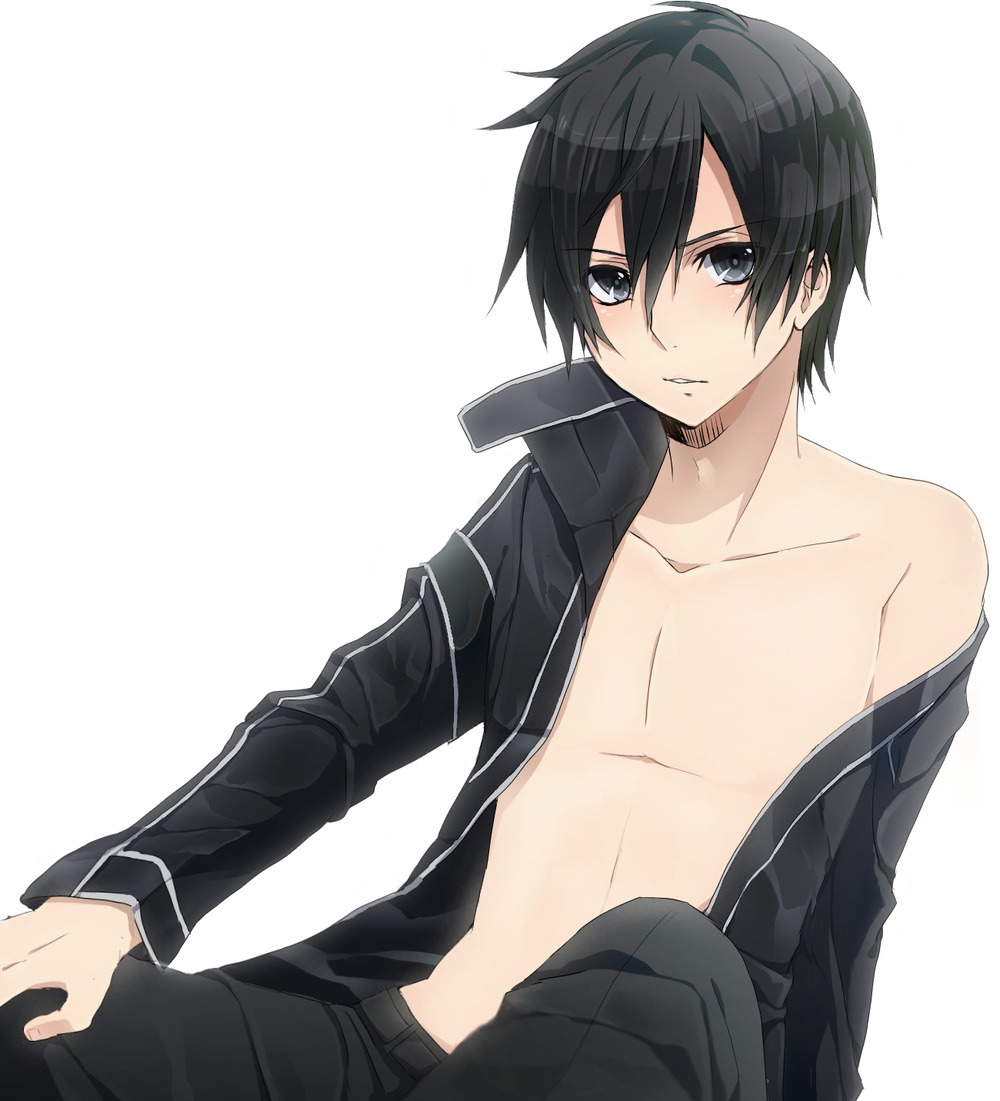 kirinin, kirito, male, open_shirt, sword_art_online