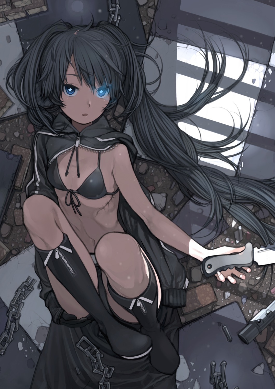 bikini_top, black_rock_shooter, black_rock_shooter_(character), kurumayama, swimsuits, vocaloid