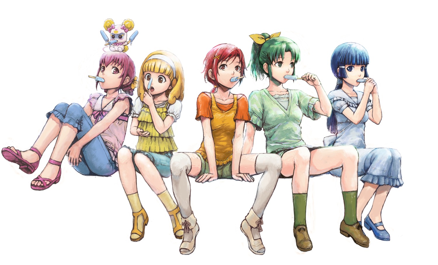 aoki_reika, candy_(smile_precure), ereka, hino_akane, hoshizora_miyuki, kise_yayoi, midorikawa_nao, precure