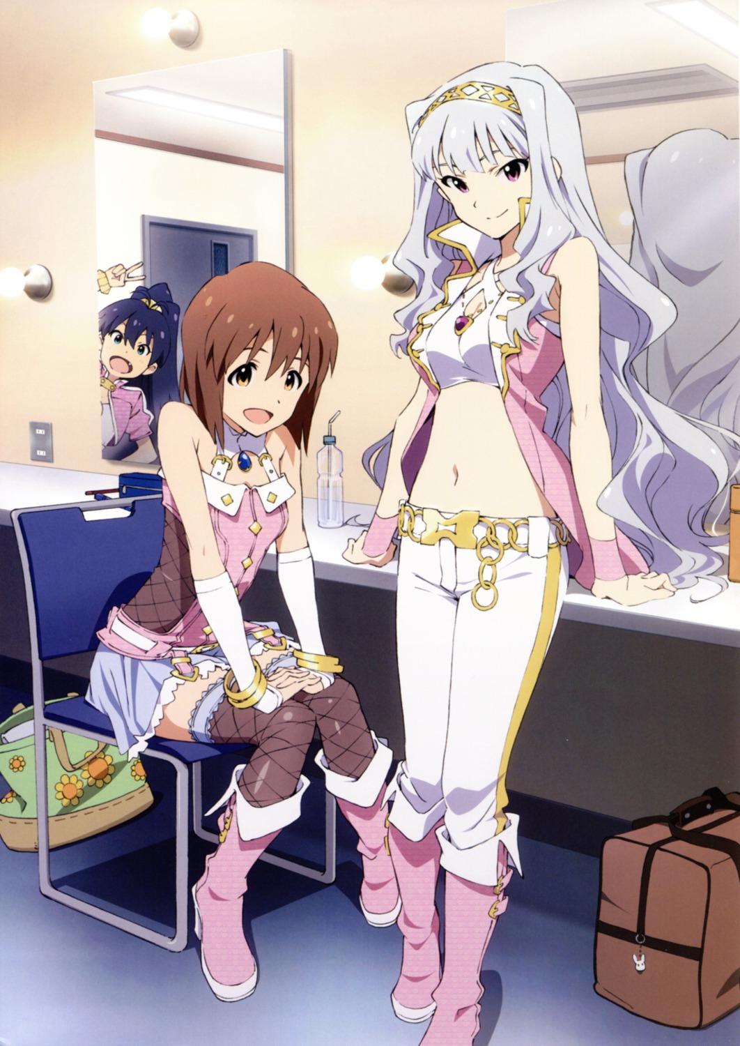 cleavage, fishnets, ganaha_hibiki, hagiwara_yukiho, shijou_takane, the_idolm@ster, thighhighs, yamaguchi_satoshi