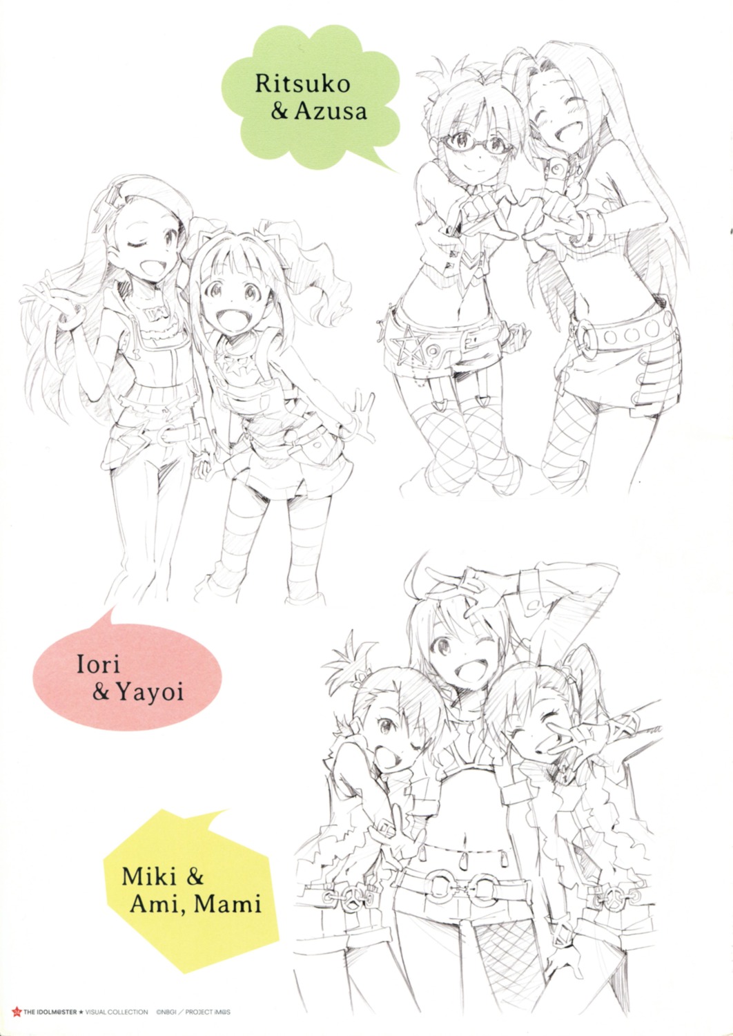 akizuki_ritsuko, fishnets, futami_ami, futami_mami, garter_belt, hoshii_miki, masuyama_ryouji, megane, minase_iori, miura_azusa, muraji_yui, sketch, stockings, takatsuki_yayoi, tanaka_yuusuke, the_idolm@ster, thighhighs