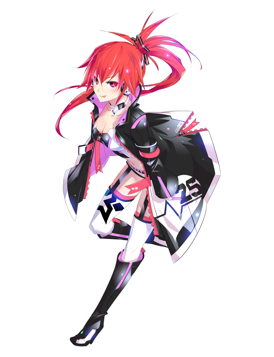 cleavage, cul, garter_belt, headphones, monq, stockings, thighhighs, vocaloid