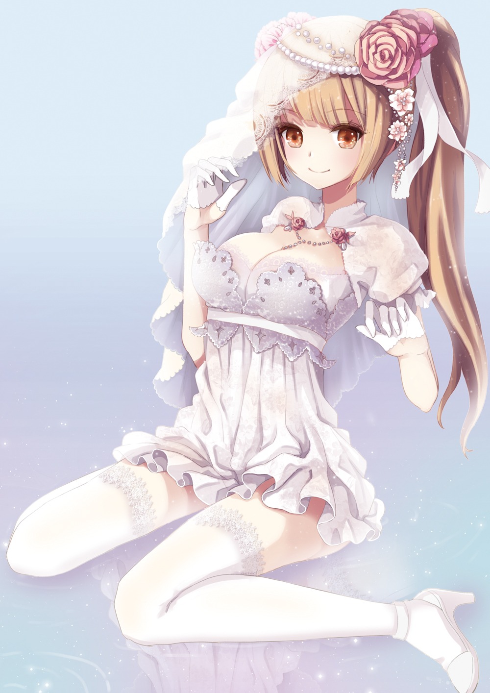 cleavage, dress, juke, thighhighs, wedding_dress