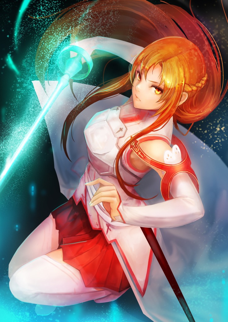 asuna_(sword_art_online), sword, sword_art_online, thighhighs, yaoya_musuko