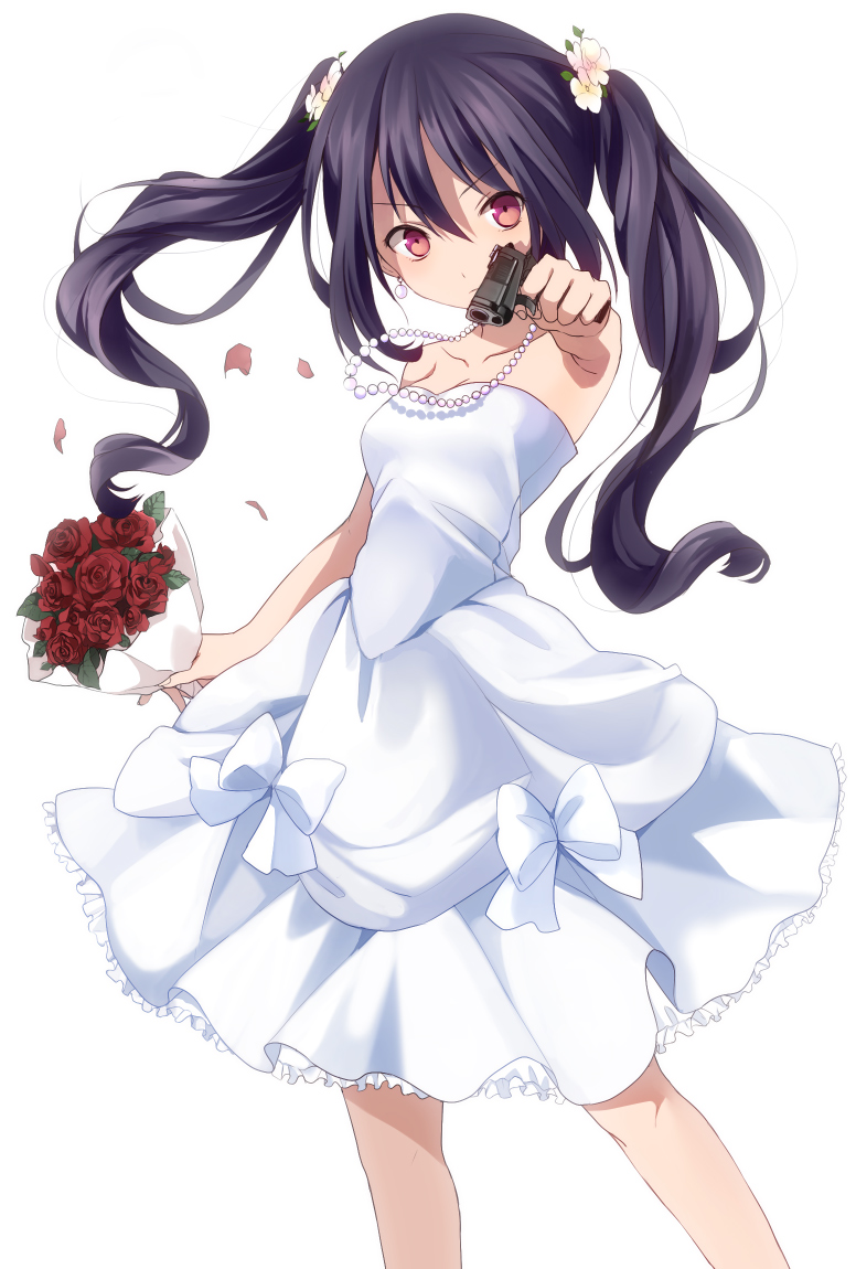 dress, gun, naname, wedding_dress