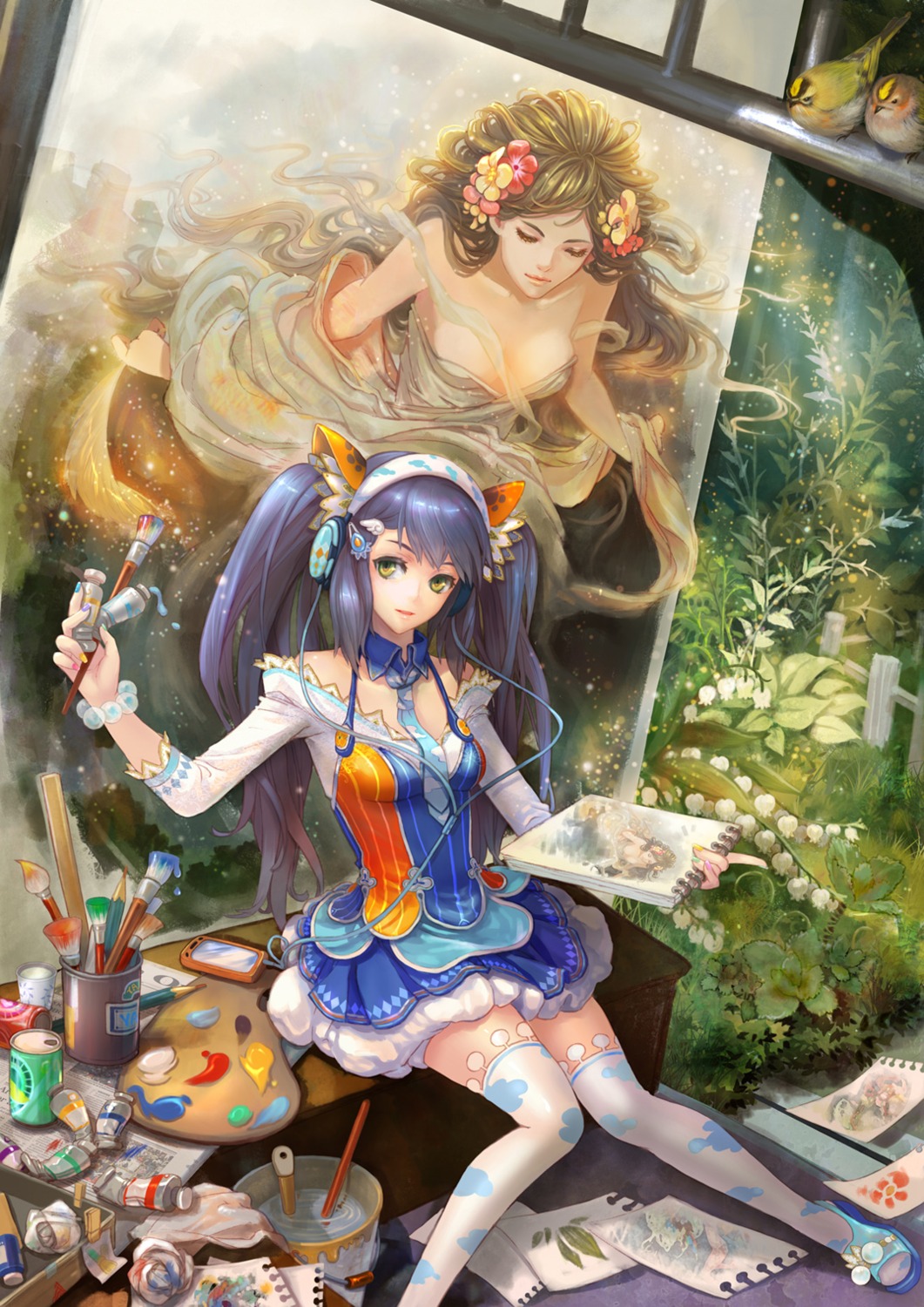 cleavage, teddy_yang, thighhighs