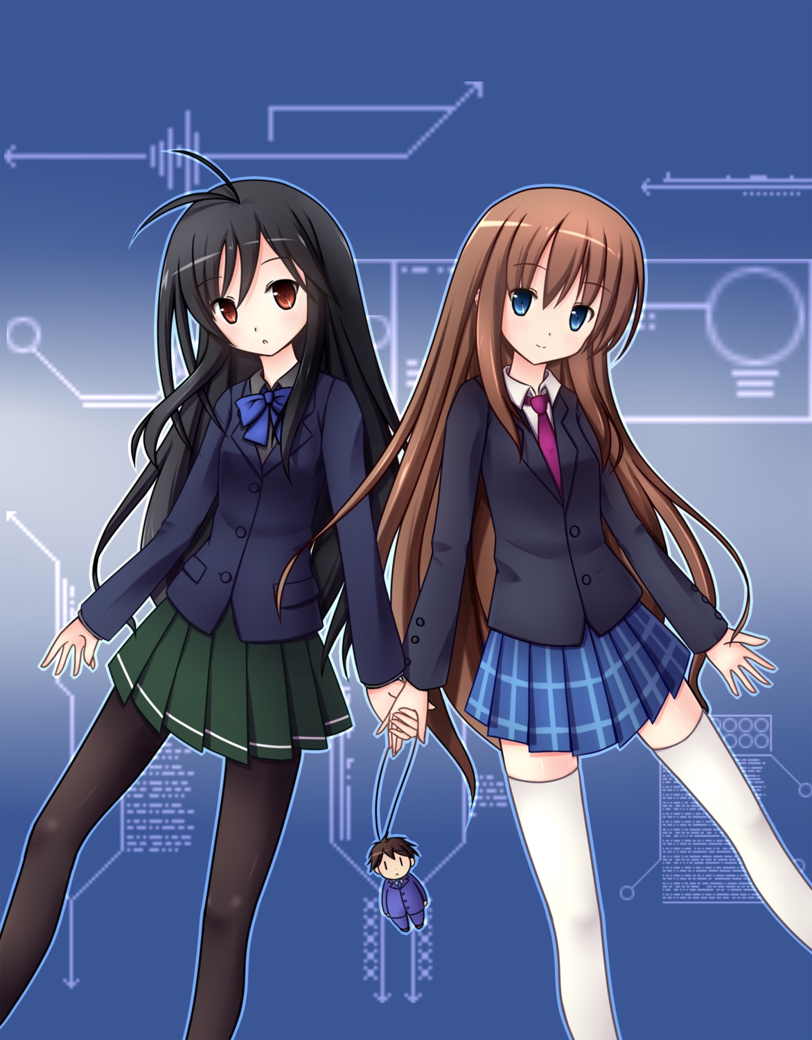 accel_world, haruyuki_arita, kurasaki_fuuko, kuroba_sayuki, pantyhose, parafox, seifuku, thighhighs