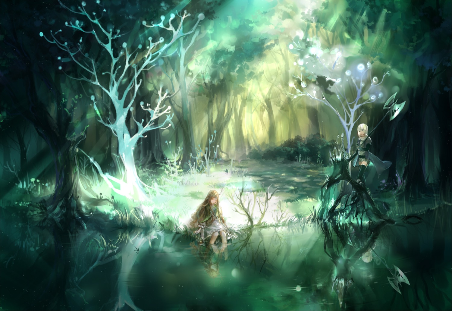 h2so4kancel, landscape, thighhighs