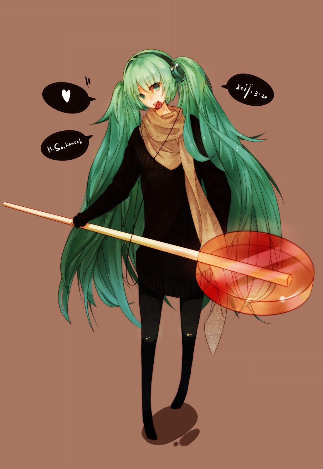 h2so4kancel, hatsune_miku, headphones, pantyhose, vocaloid