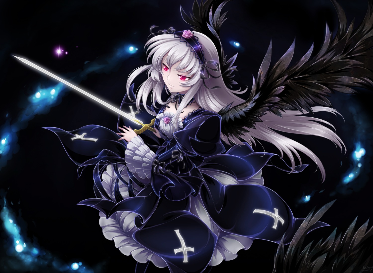 dress, mtyy, rozen_maiden, suigintou, sword, wallpaper, wings