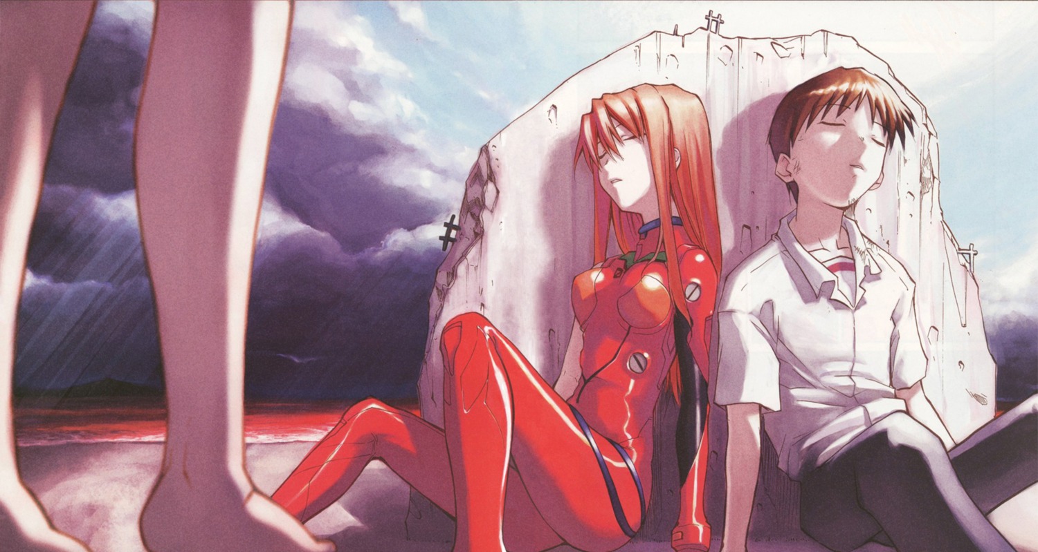 bodysuit, dress_shirt, ikari_shinji, kimimaru, neon_genesis_evangelion, souryuu_asuka_langley, studio_kimigabuchi