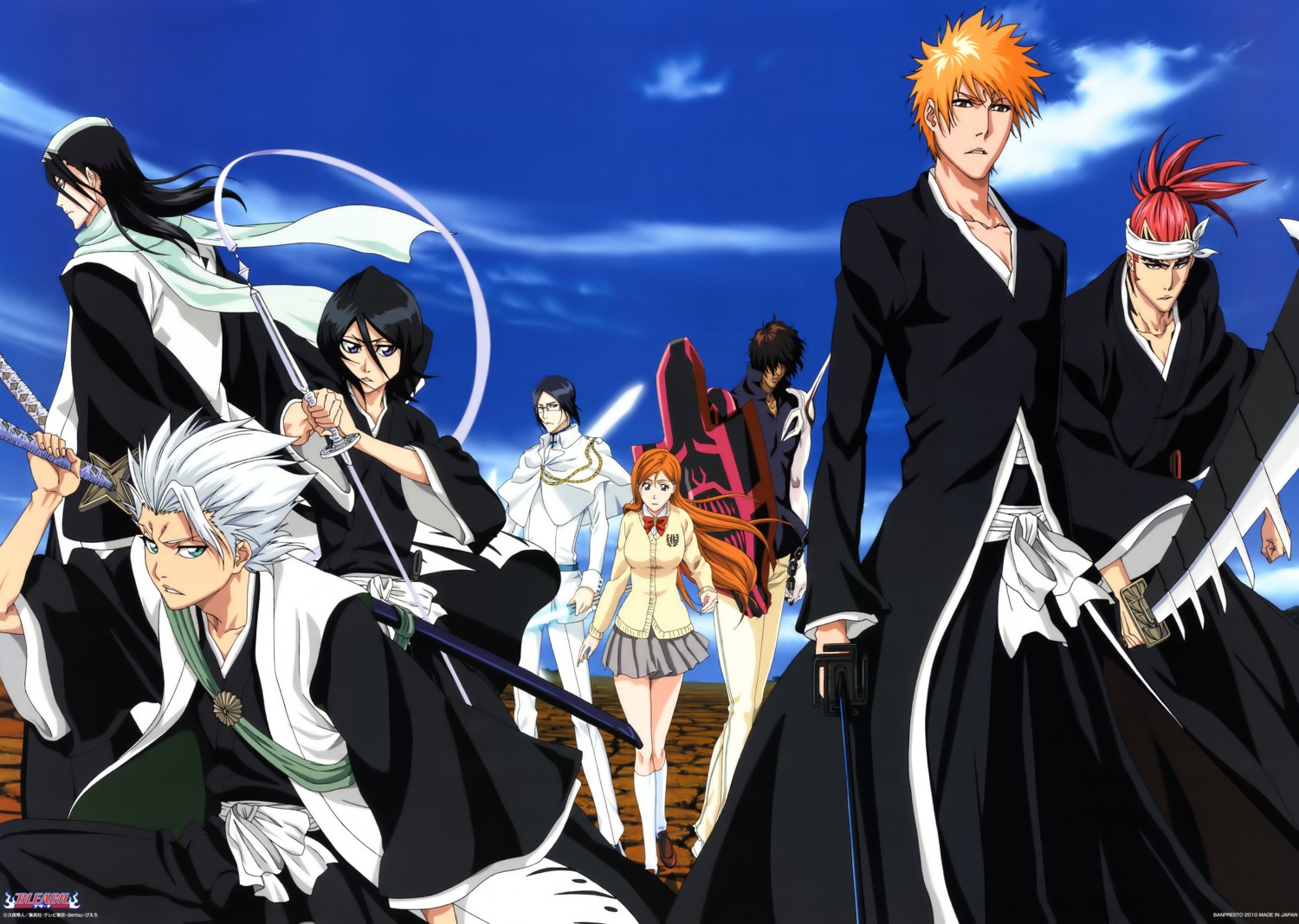 abarai_renji, bleach, hitsugaya_toushirou, inoue_orihime, kuchiki_byakuya, kuchiki_rukia, kurosaki_ichigo, seifuku