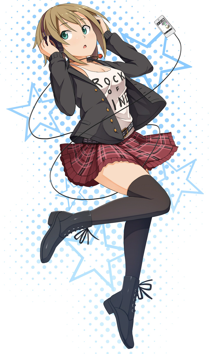 headphones, pinkwaters, tada_riina, the_idolm@ster, the_idolm@ster_cinderella_girls, thighhighs
