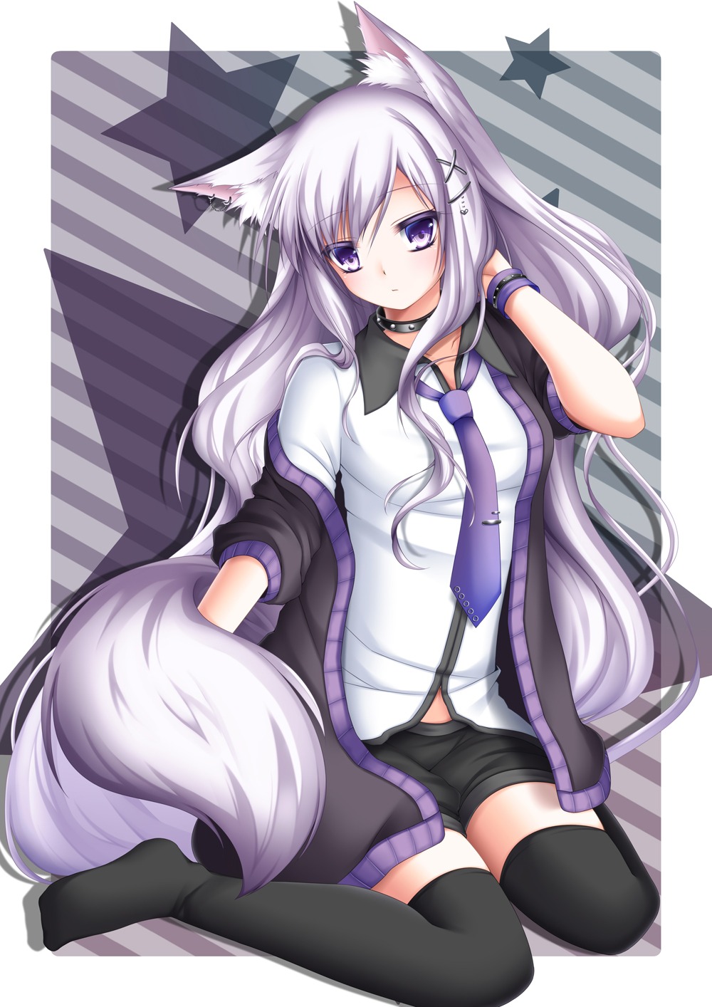 animal_ears, kitsune, shitou, tail, thighhighs