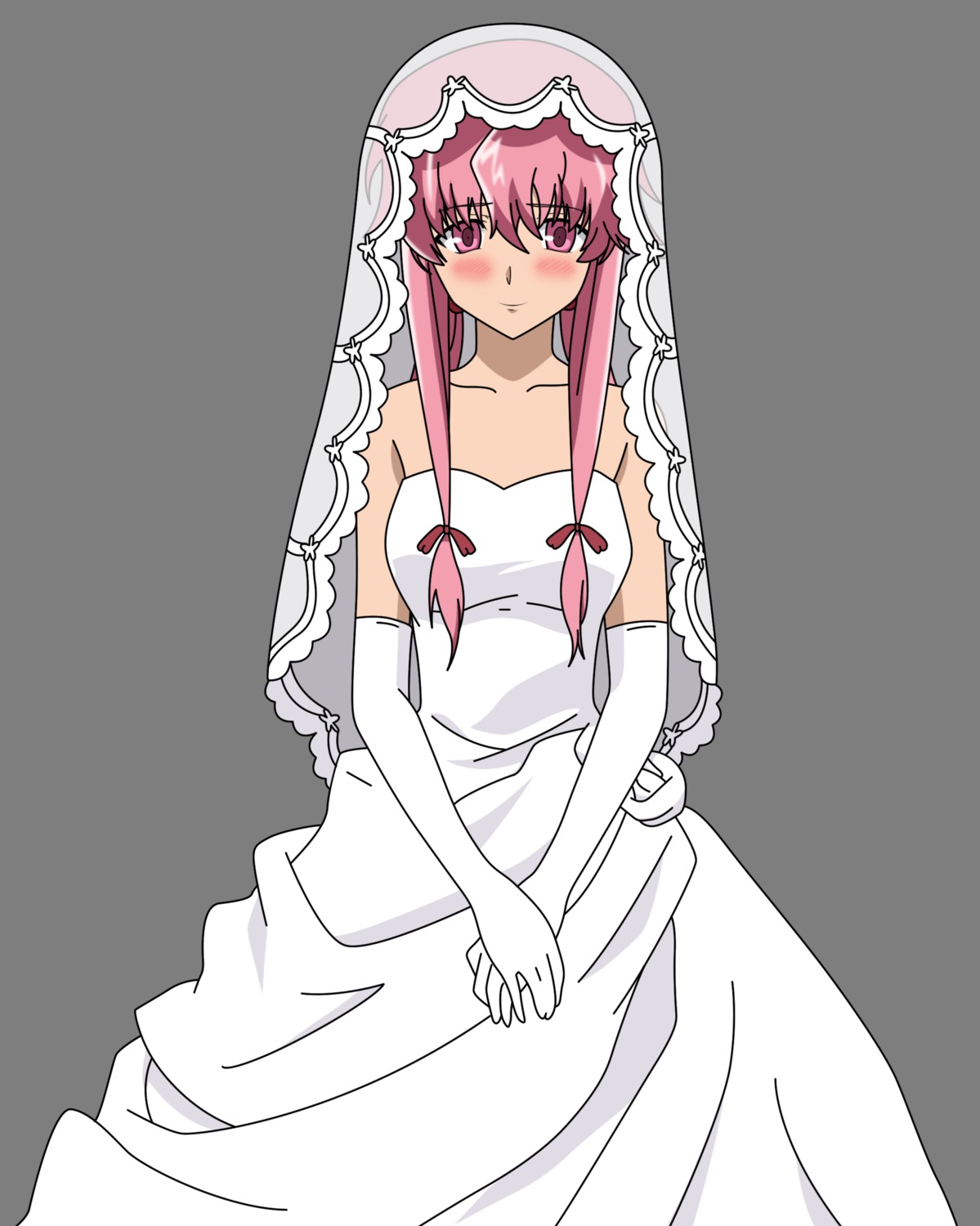 dress, gasai_yuno, mirai_nikki, transparent_png, vector_trace, wedding_dress