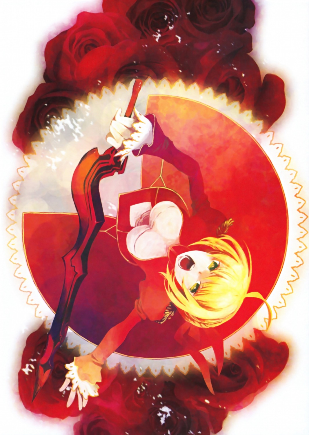 cleavage, dress, fate/extra, fate/stay_night, nero_claudius_(fate), suzuki_sanami, sword, type-moon