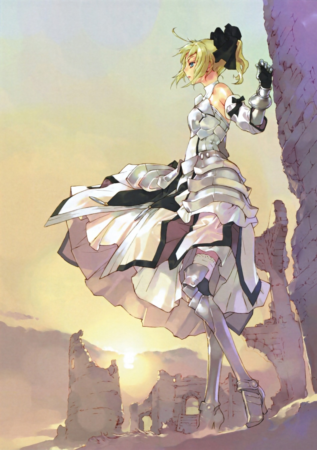 armor, artoria_pendragon_(fate), dress, fate/stay_night, fate/unlimited_codes, okazaki_takeshi, thighhighs, type-moon