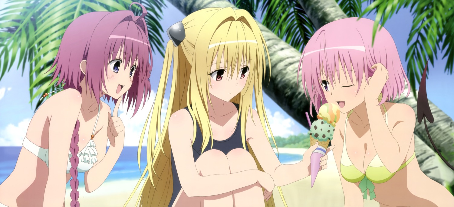 bikini, cleavage, konjiki_no_yami, kurosaki_mea, momo_velia_deviluke, ono_kazumi, swimsuits, tail, to_love_ru, to_love_ru_darkness