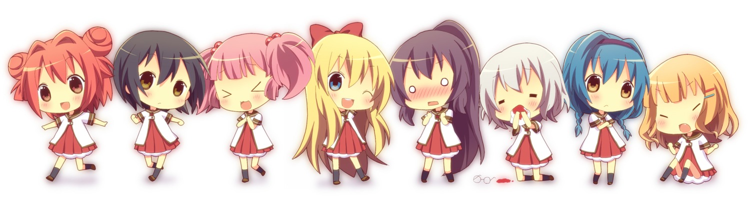 akaza_akari, chibi, funami_yui, furutani_himawari, ikeda_chitose, kumakichi, oomuro_sakurako, seifuku, sugiura_ayano, toshinou_kyouko, yoshikawa_chinatsu, yuru_yuri