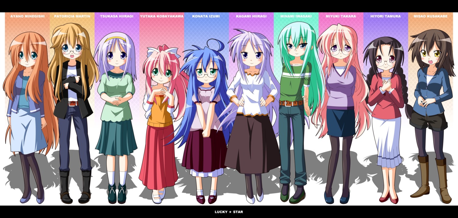 hiiragi_kagami, hiiragi_tsukasa, iwasaki_minami, izumi_konata, kobayakawa_yutaka, kusakabe_misao, lucky_star, megane
