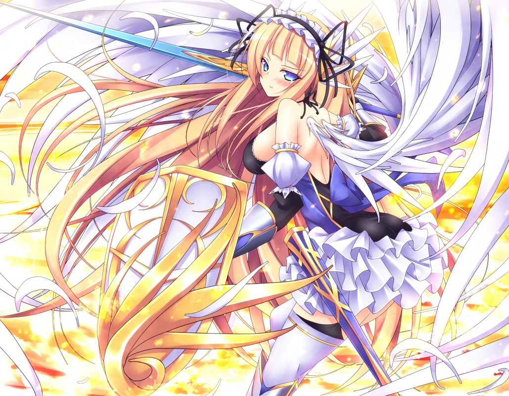 armor, mikan_(5555), sword, thighhighs, wings