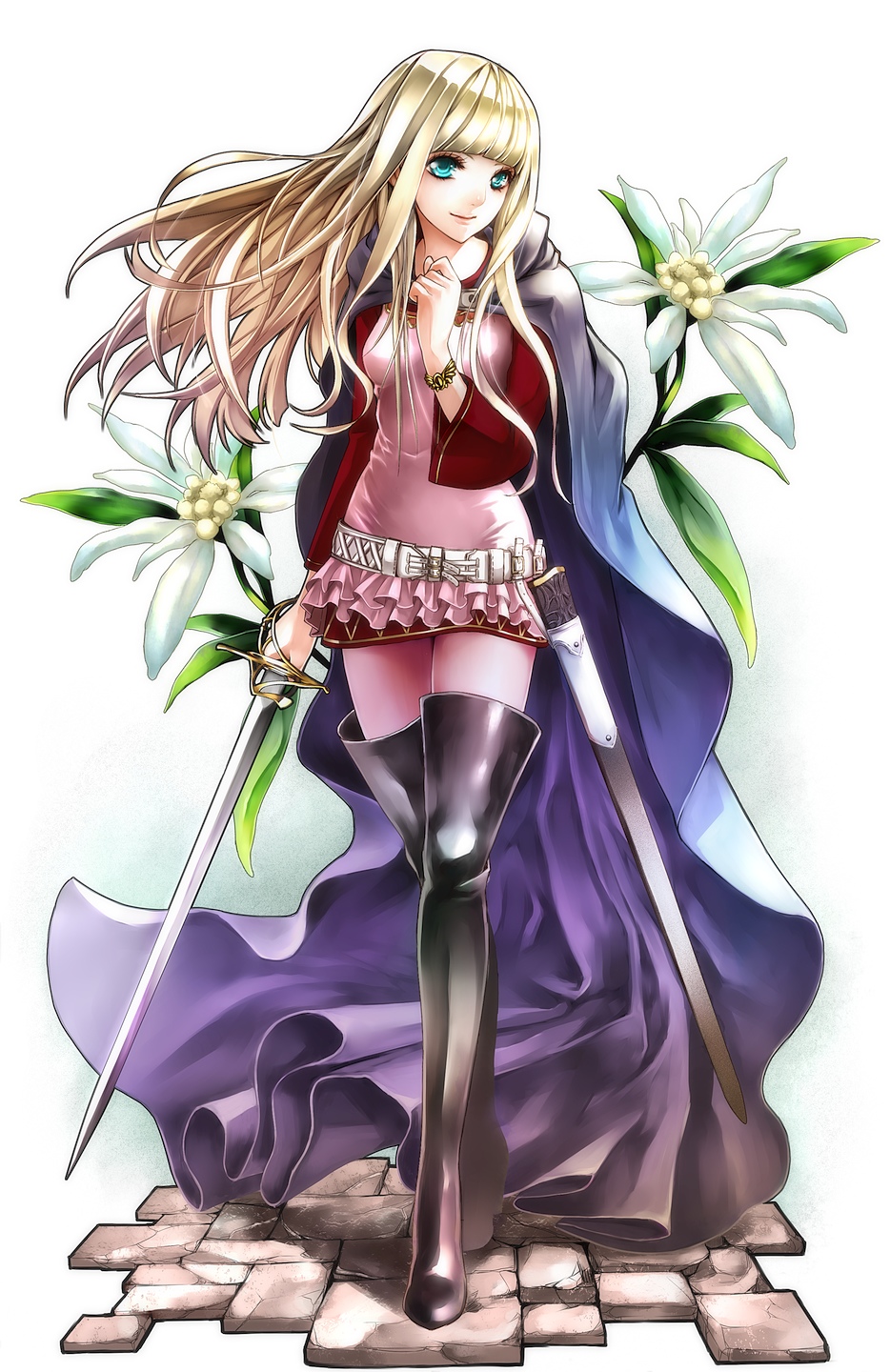 kininaljaguar, sword, thighhighs