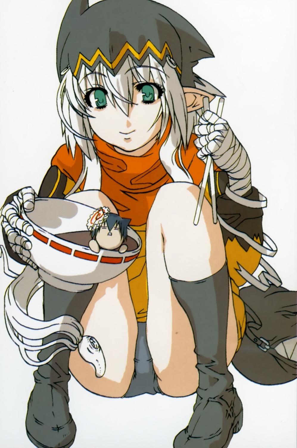 chibi, elf, jingai_makyou, kaze_no_ushiro_wo_ayumumono_(kazeko), kumon_katsuki, niθ, pointy_ears