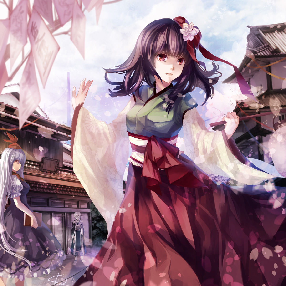 hieda_no_akyuu, japanese_clothes, kamishirasawa_keine, morichika_rinnosuke, skade, touhou