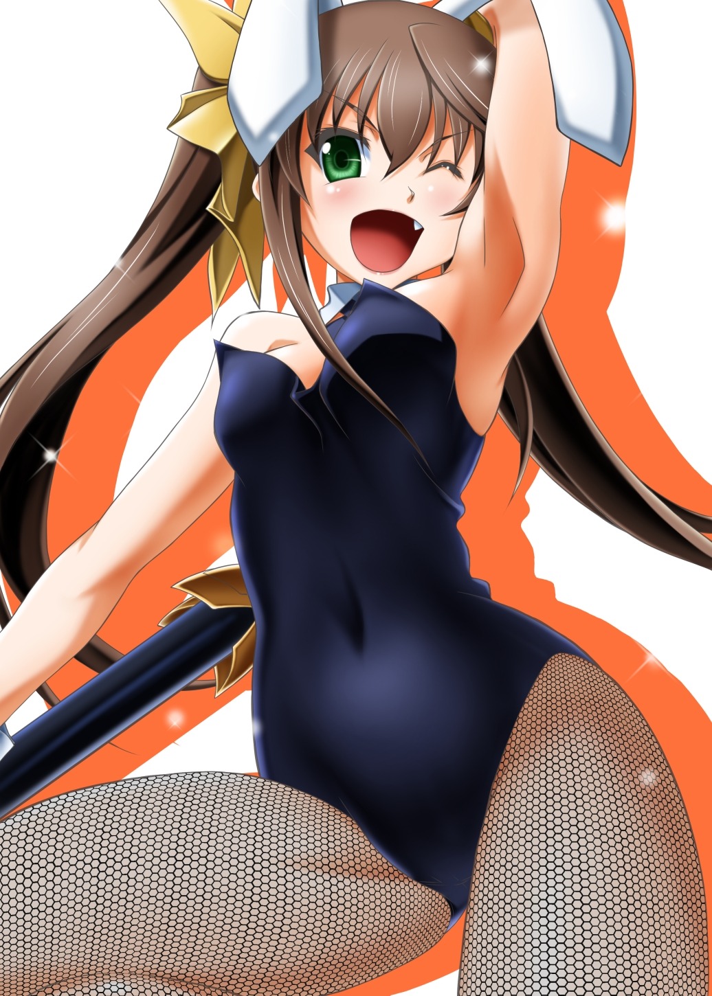 animal_ears, bunny_ears, bunny_girl, fishnets, huang_lingyin, infinite_stratos, pantyhose, sumeragi_tomo