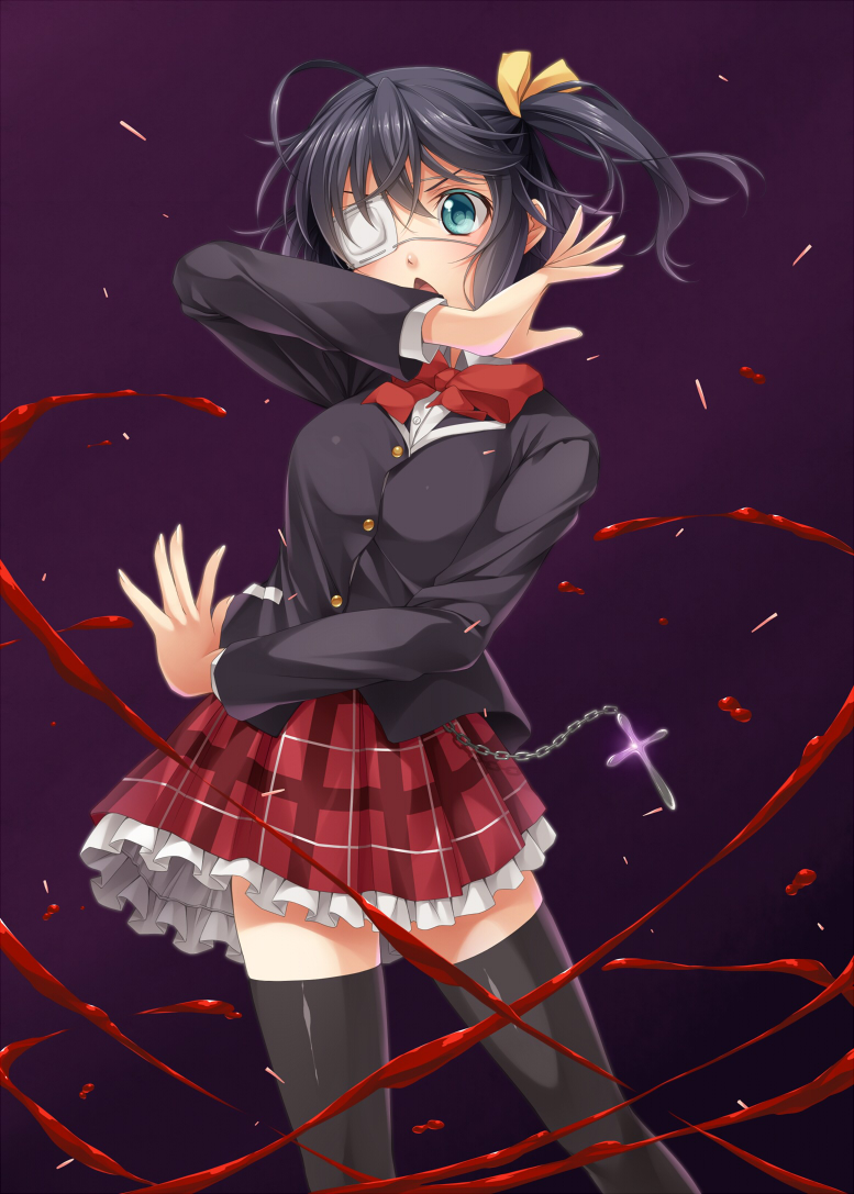 chuunibyou_demo_koi_ga_shitai!, eyepatch, kurakino_itsunori, seifuku, takanashi_rikka, thighhighs