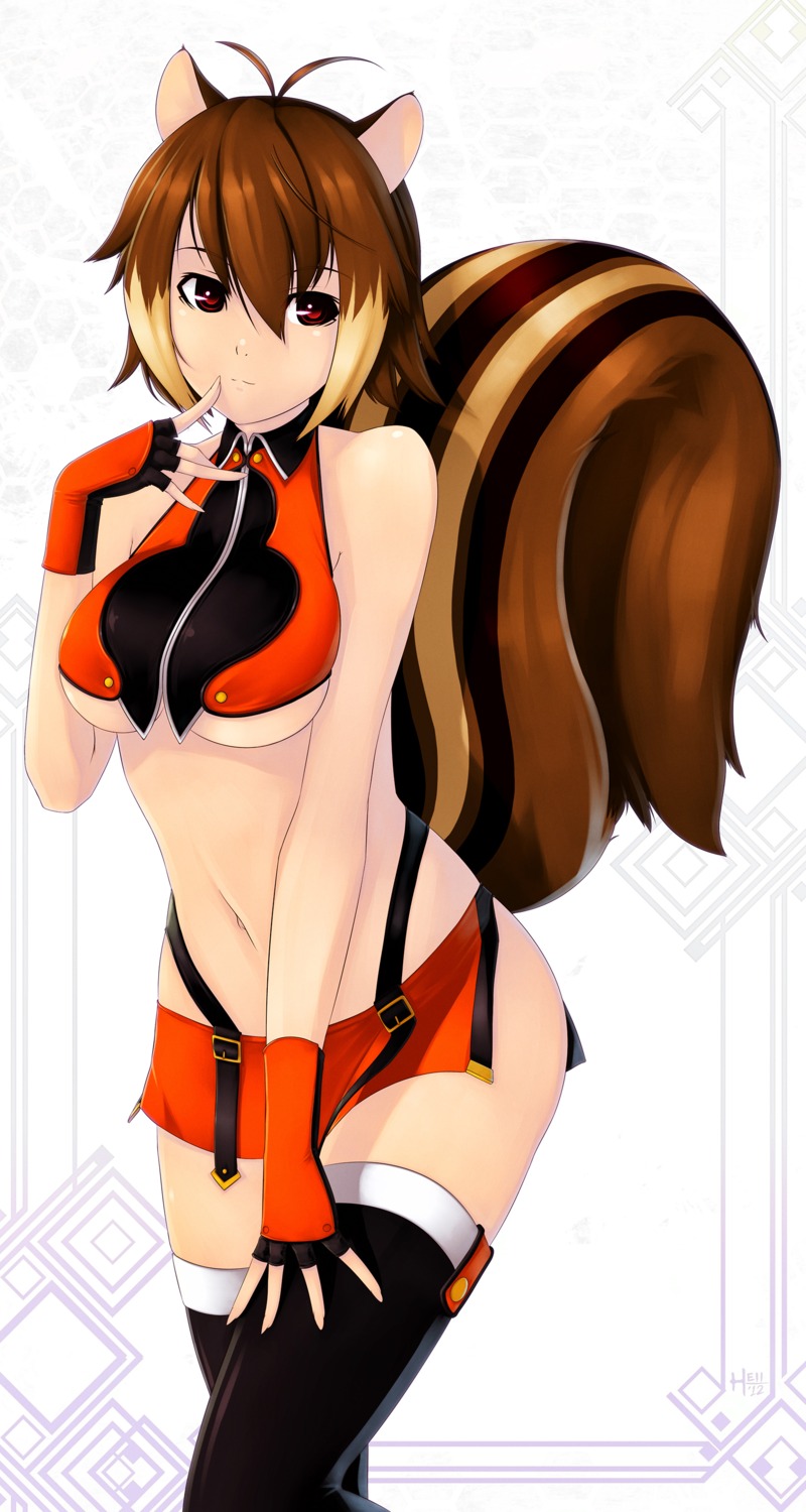 animal_ears, blazblue, hell_machina, makoto_nanaya, tail, thighhighs, underboob
