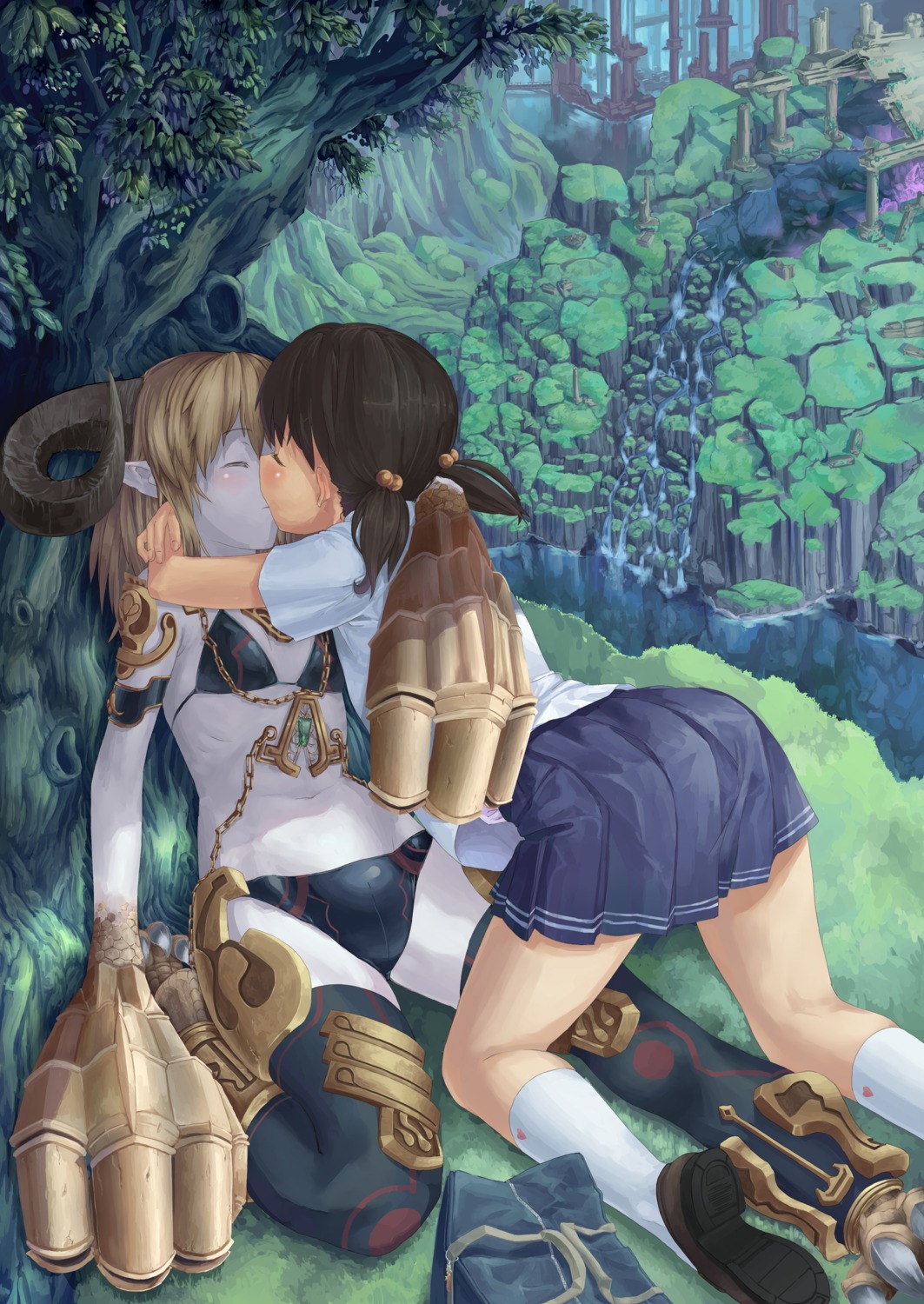 bikini, eichisu, horns, monster_girl, swimsuits, thighhighs, yuri