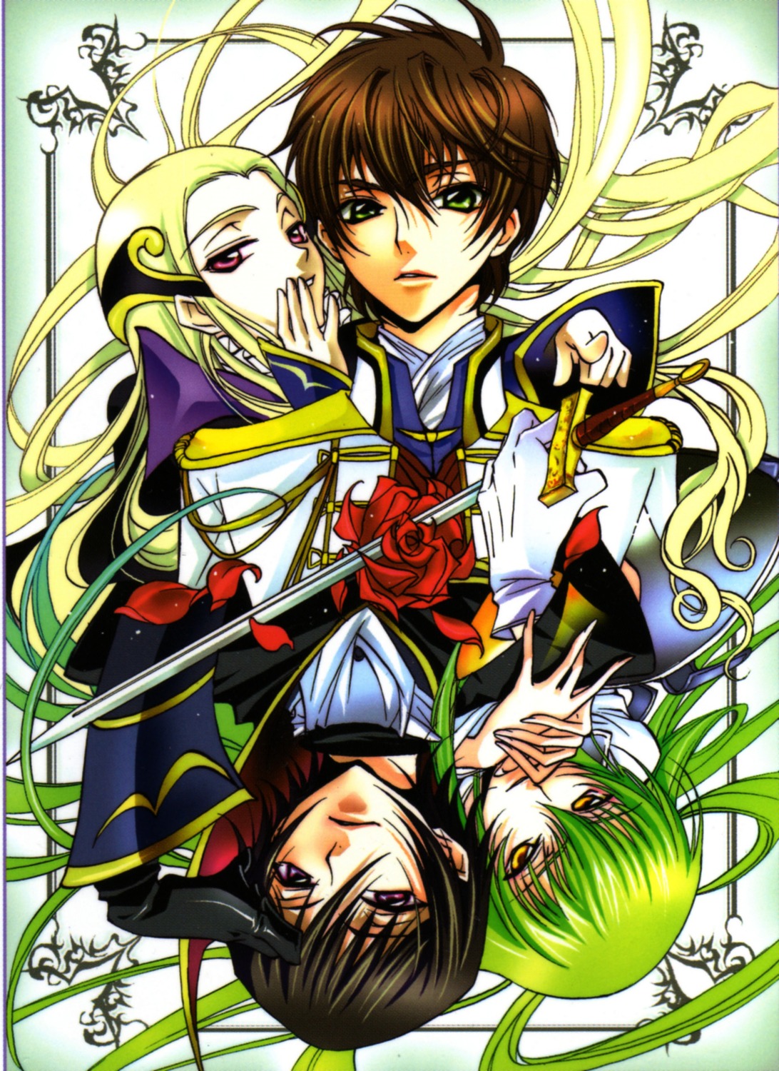 c.c., code_geass, kururugi_suzaku, lelouch_lamperouge, mitsuno_vivi, v.v.