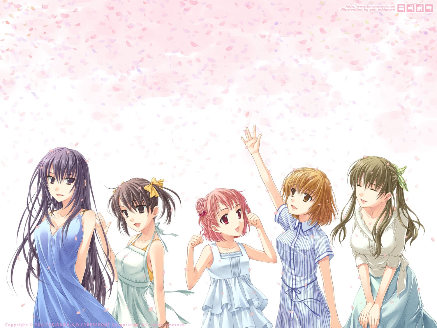 akanegasaki_sora, cleavage, dress, ever17, komachi_tsugumi, matsunaga_sara, takigawa_yuu, tanaka_yubiseiharukana, yagami_coco