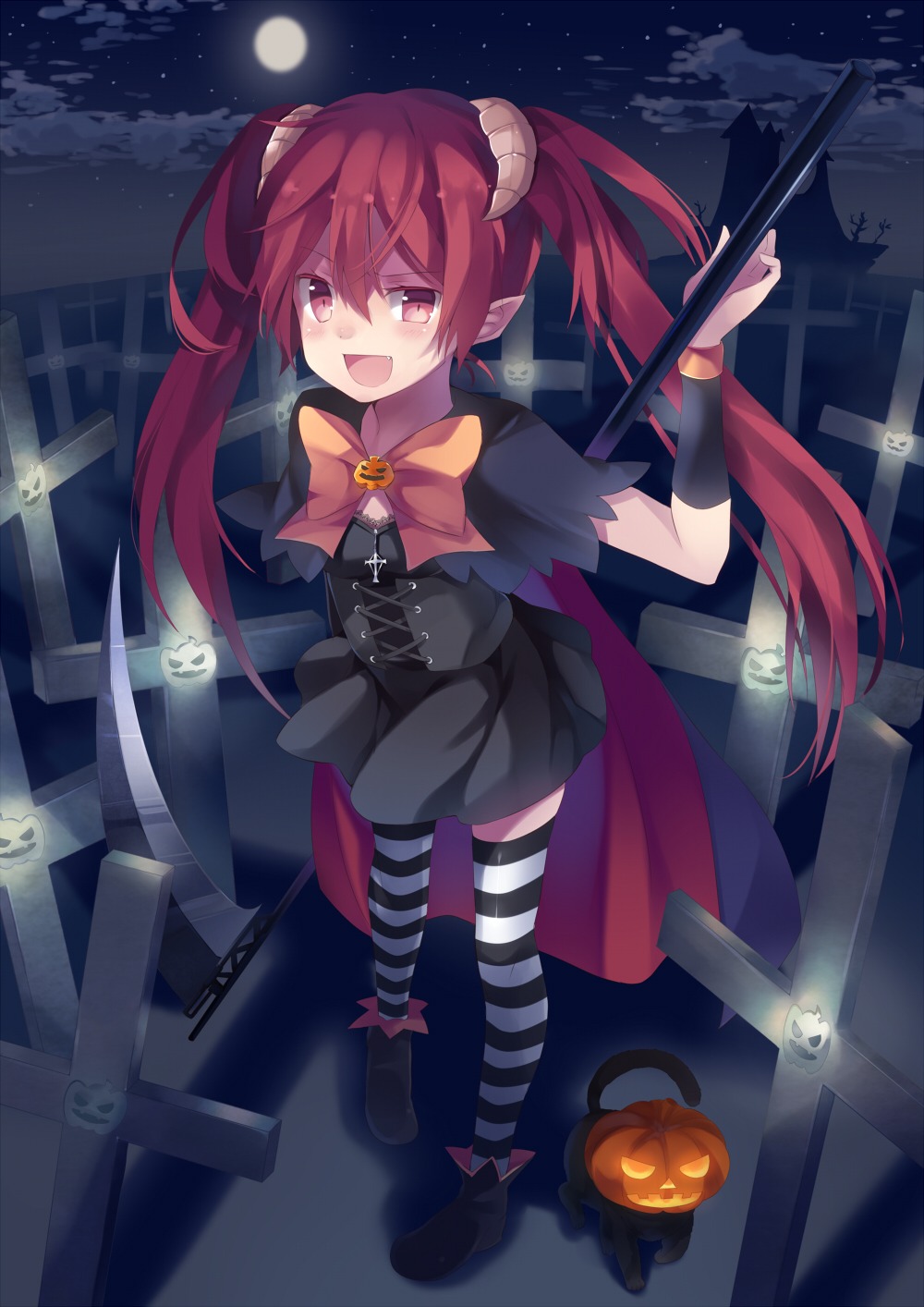 halloween, horns, jpeg_artifacts, marotti, neko, thighhighs, witch