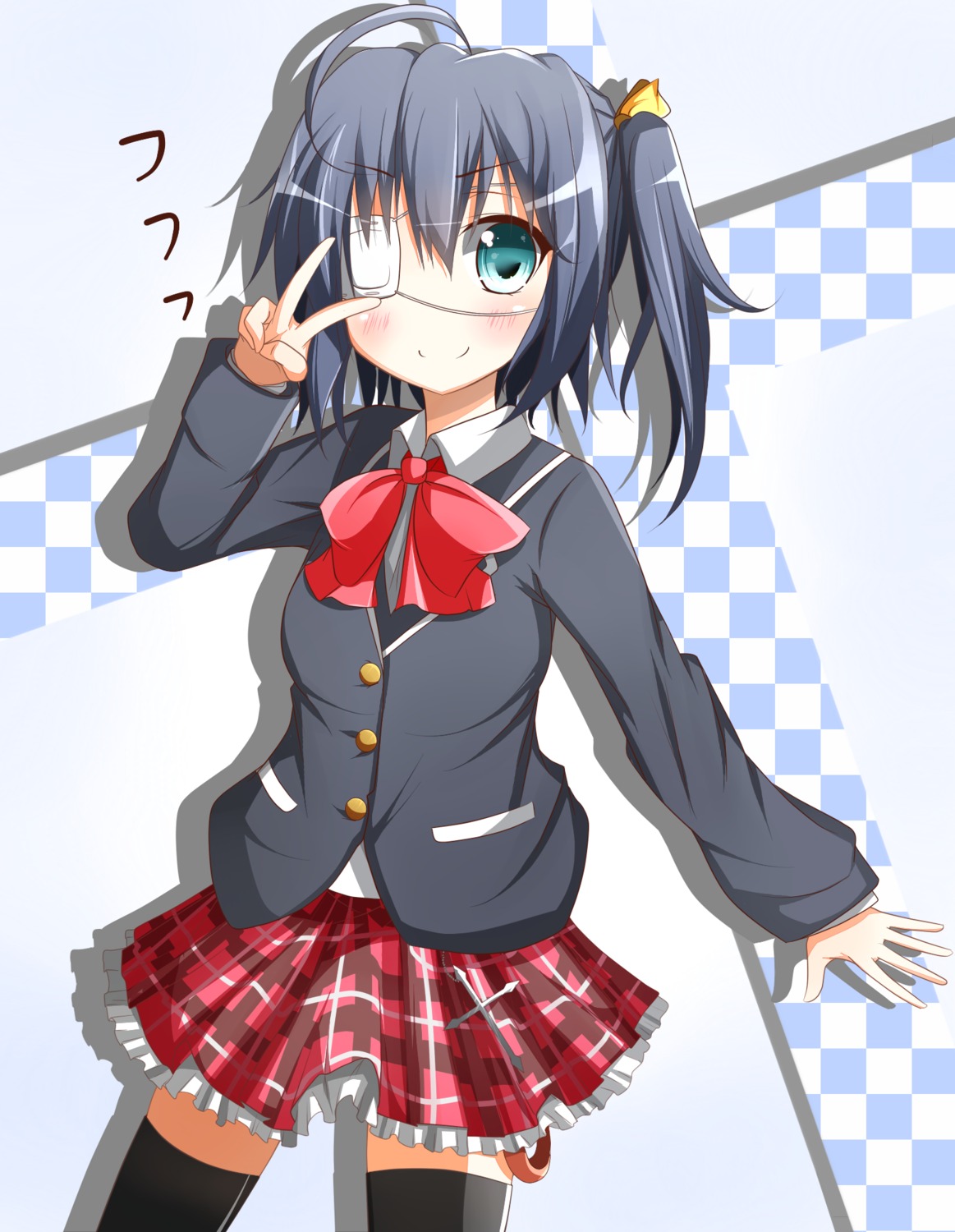 chuunibyou_demo_koi_ga_shitai!, ehimedaisuki, eyepatch, seifuku, takanashi_rikka, thighhighs