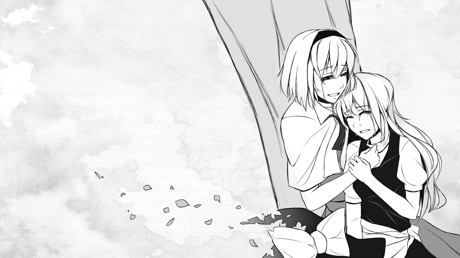 alice_margatroid, flylive, kirisame_marisa, monochrome, touhou