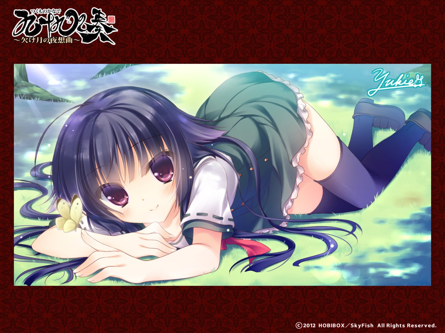 fusehime, skyfish, thighhighs, tsukumo_no_kanade, wallpaper, yukie