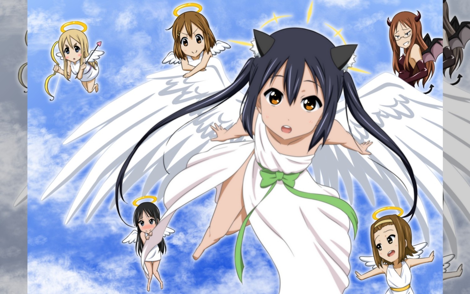 angel, animal_ears, jpeg_artifacts, k-on!, nakano_azusa, nekomimi, oku_no_shi, wallpaper