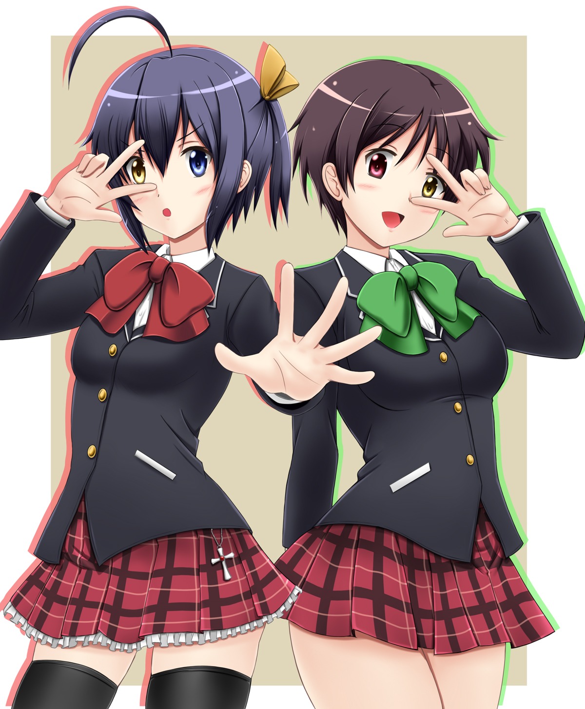 chuunibyou_demo_koi_ga_shitai!, fuuma_nagi, heterochromia, seifuku, takanashi_rikka, thighhighs, tsuyuri_kumin