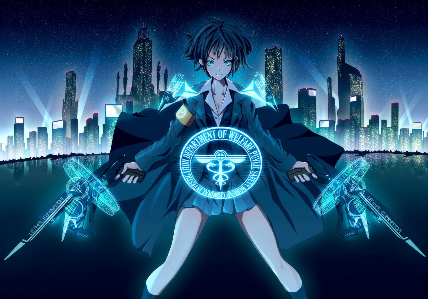 cleavage, gun, meron_to_maria, psycho-pass, seifuku, tsunemori_akane