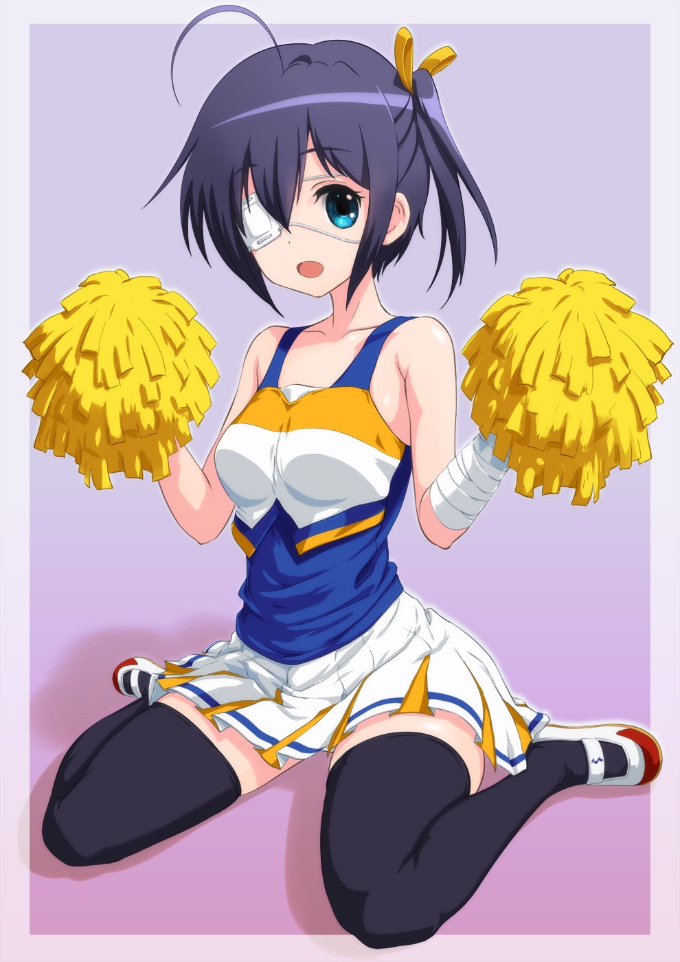 cheerleader, chuunibyou_demo_koi_ga_shitai!, eyepatch, rasukaru, takanashi_rikka, thighhighs