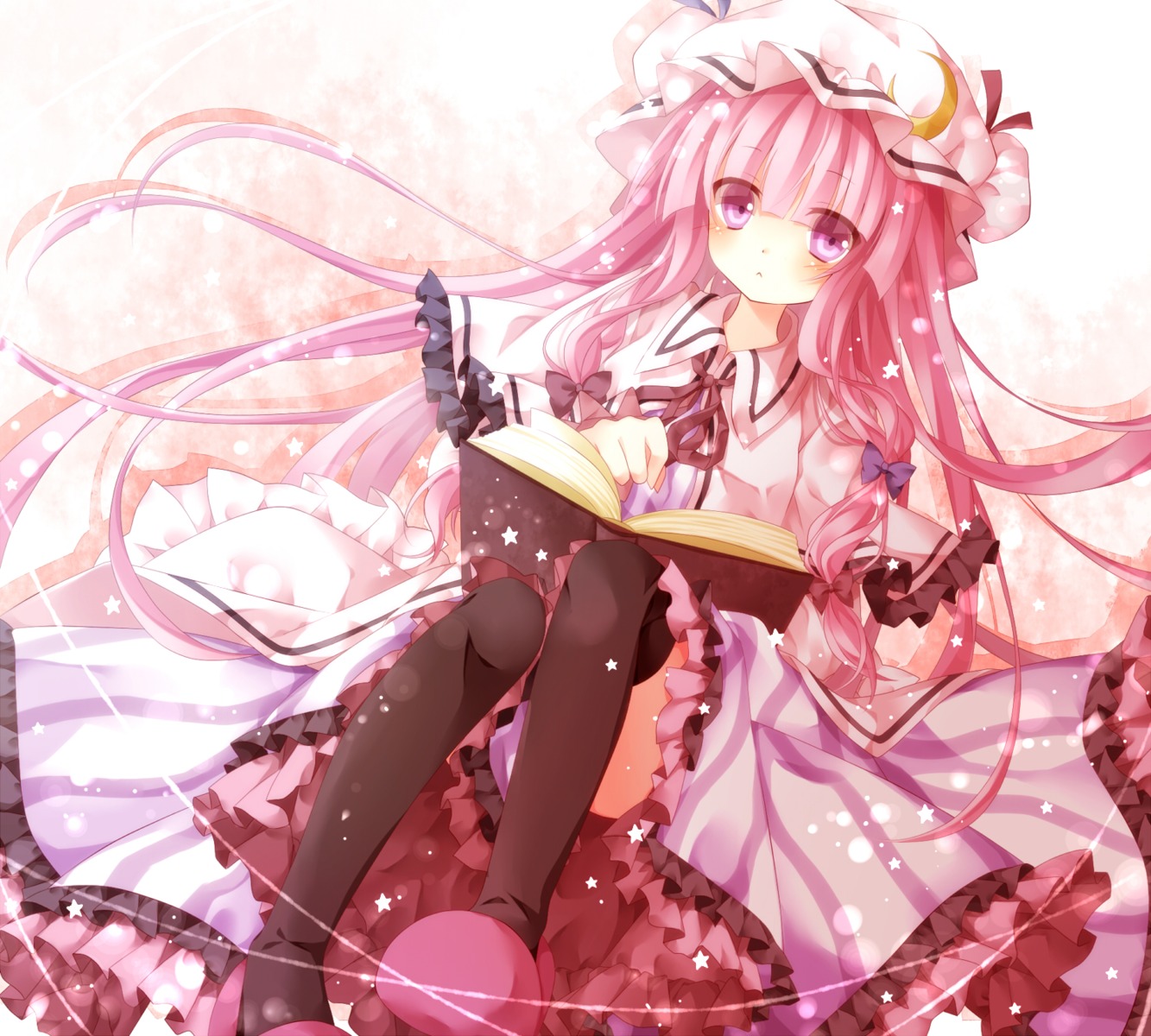 dress, mog_(artist), patchouli_knowledge, thighhighs, touhou
